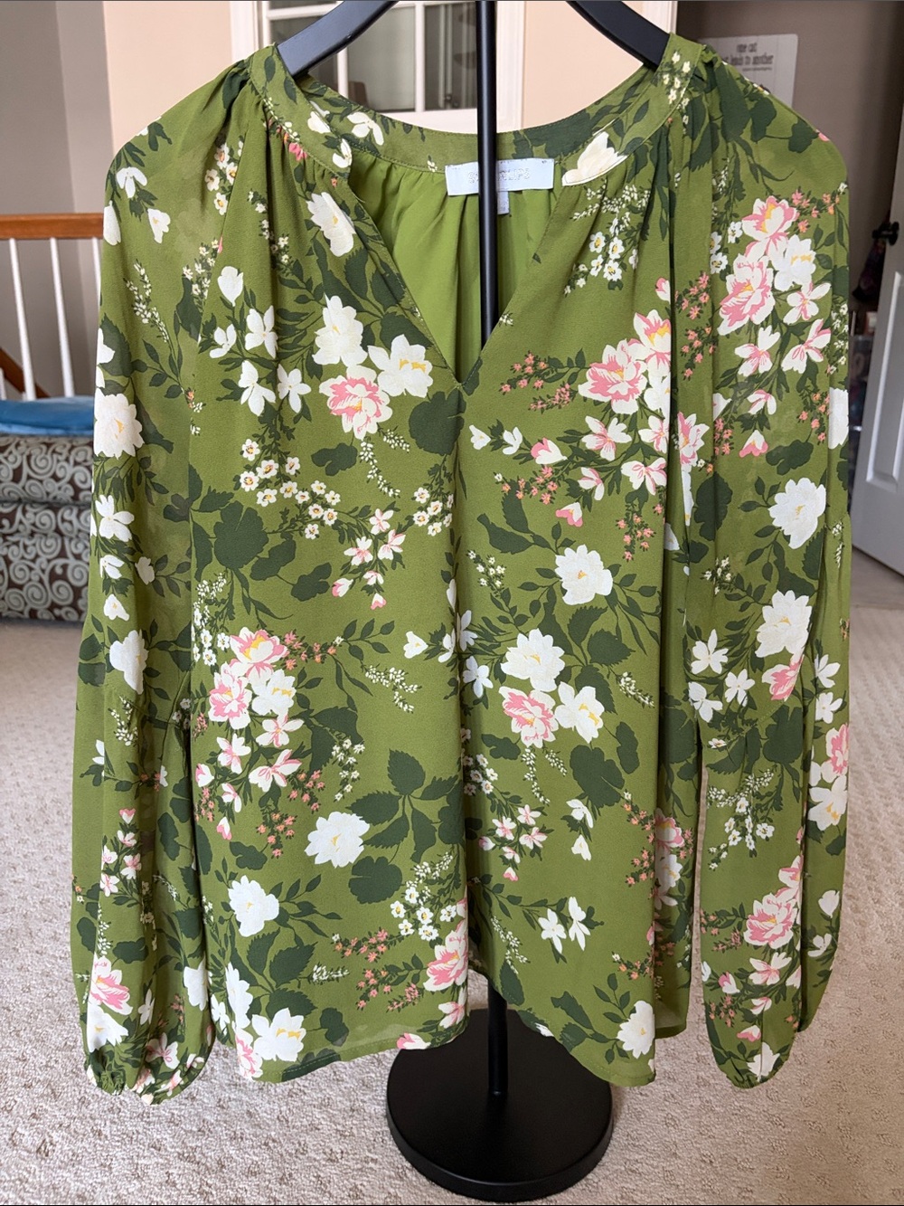 Sugarlips Olive Green Floral Long Sleeve Blouse